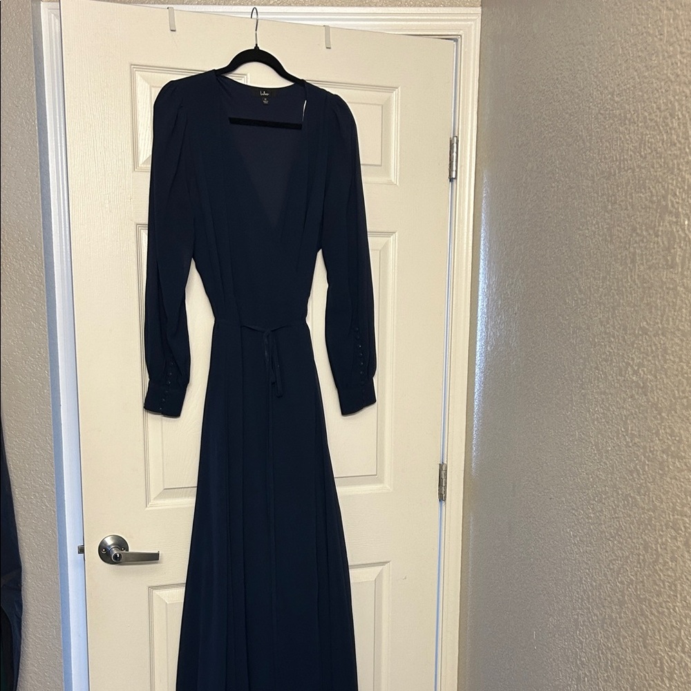 Lulu's Navy Wrap Maxi Long Sleeve Dress